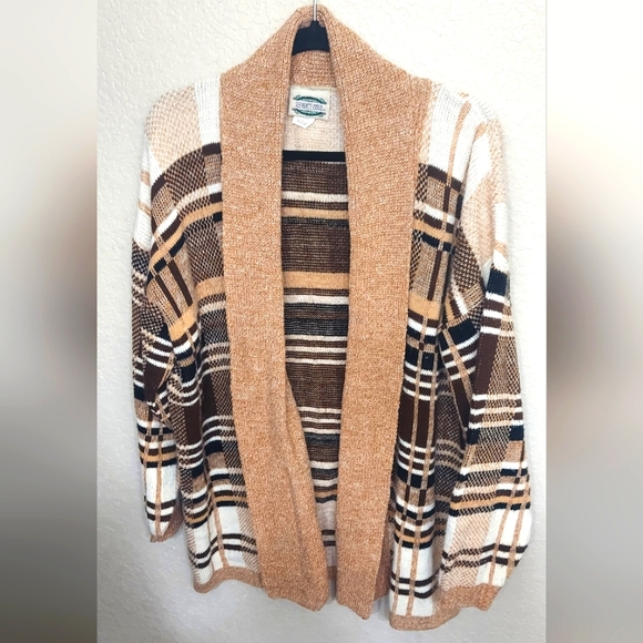 ☆VINTAGE☆ Plaid Print Oversized Cardigan Sweater - Made in USA - Women's Size M - Picture 1 of 4
